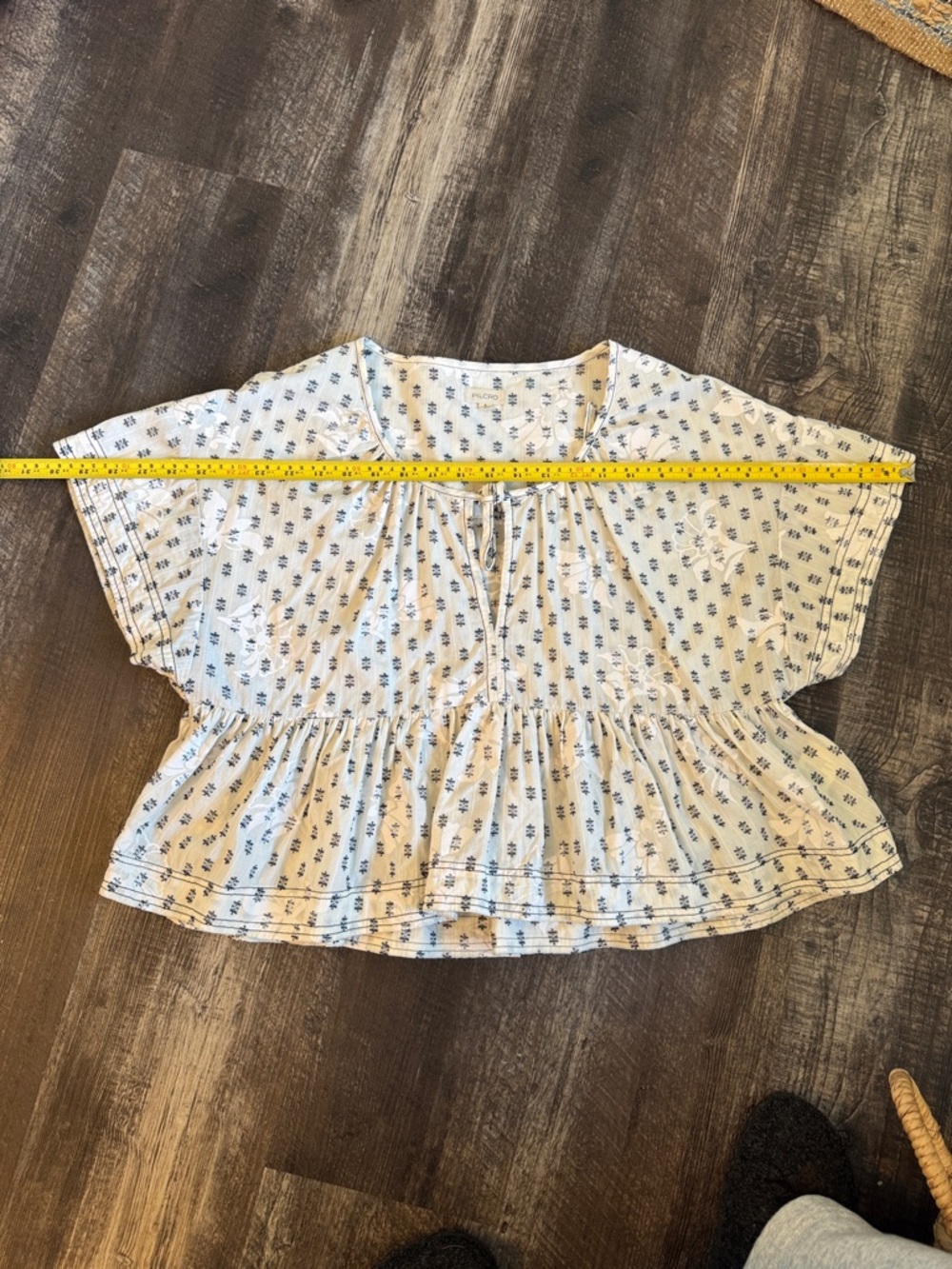 Lightweight White Peplum Top with Blue Floral Print - Picture 9 of 9
